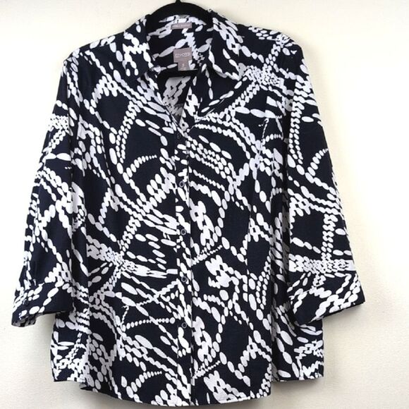 Chico's Navy & White Relaxed Button Down Shirt Top Wrinkle Resistant Size 3 (XL) - Picture 11 of 11